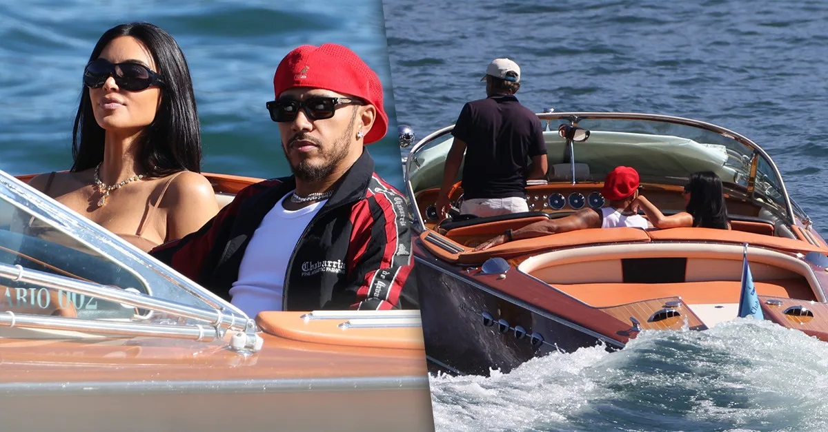 Lewis Hamilton e Kim Kardashian passeiam de barco pelo Lago de Como