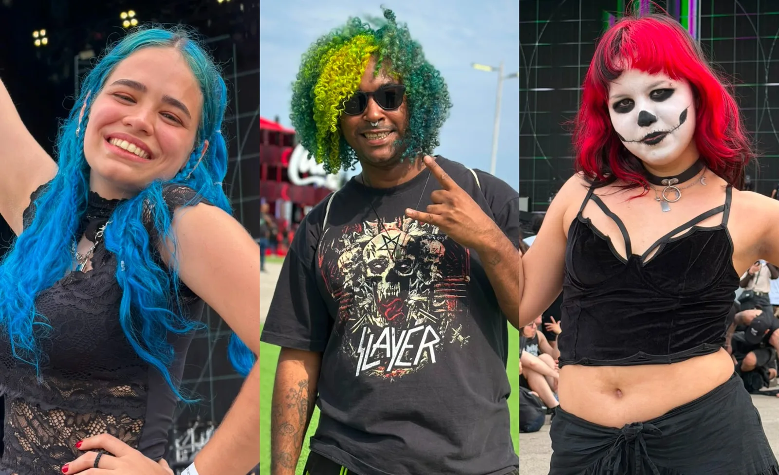 Looks de rock misturam couro, cabelos coloridos e proteção contra a chuva no festival