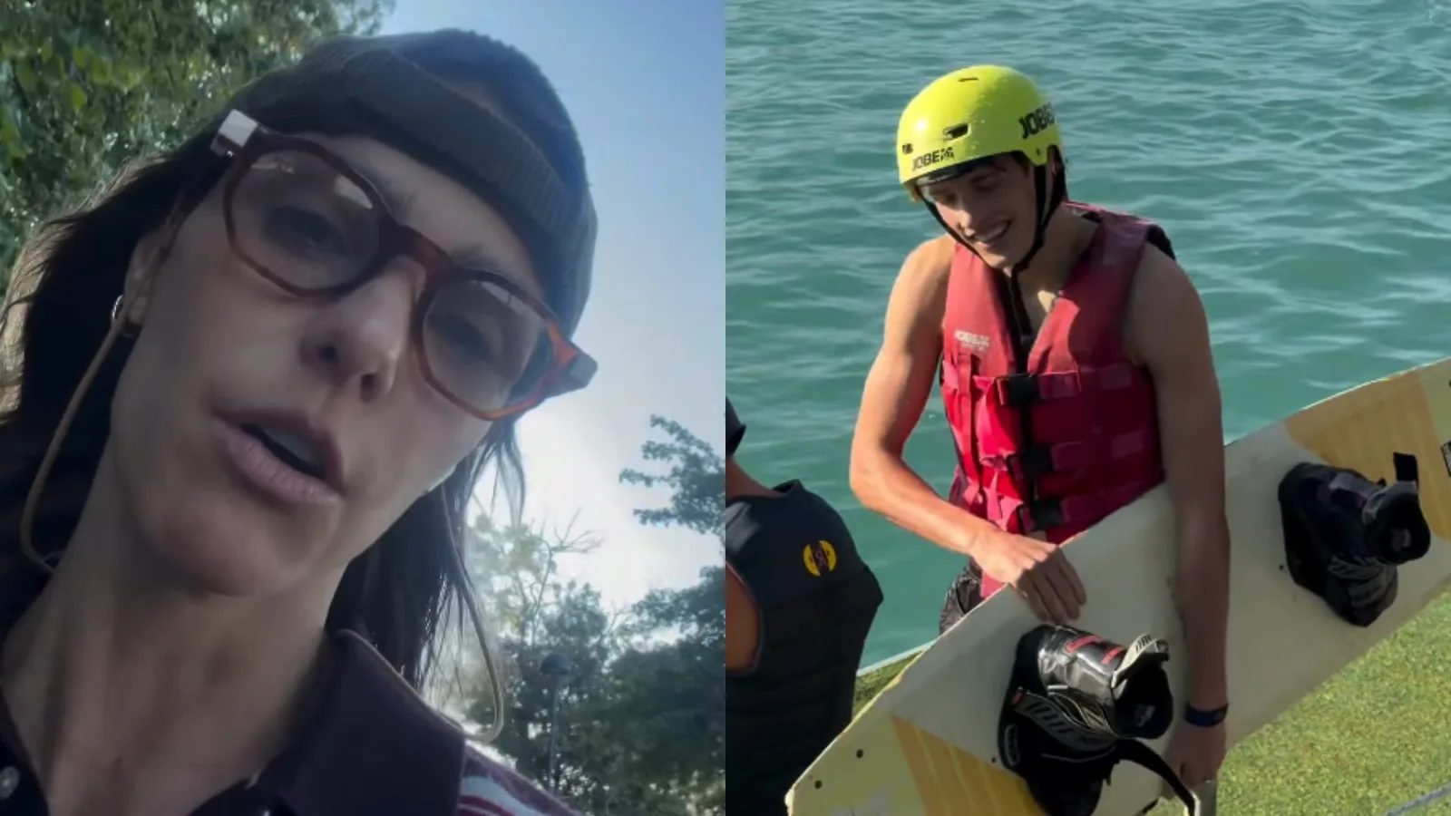 Fernanda Lima acompanha João em passeio de wakeboard em Milão