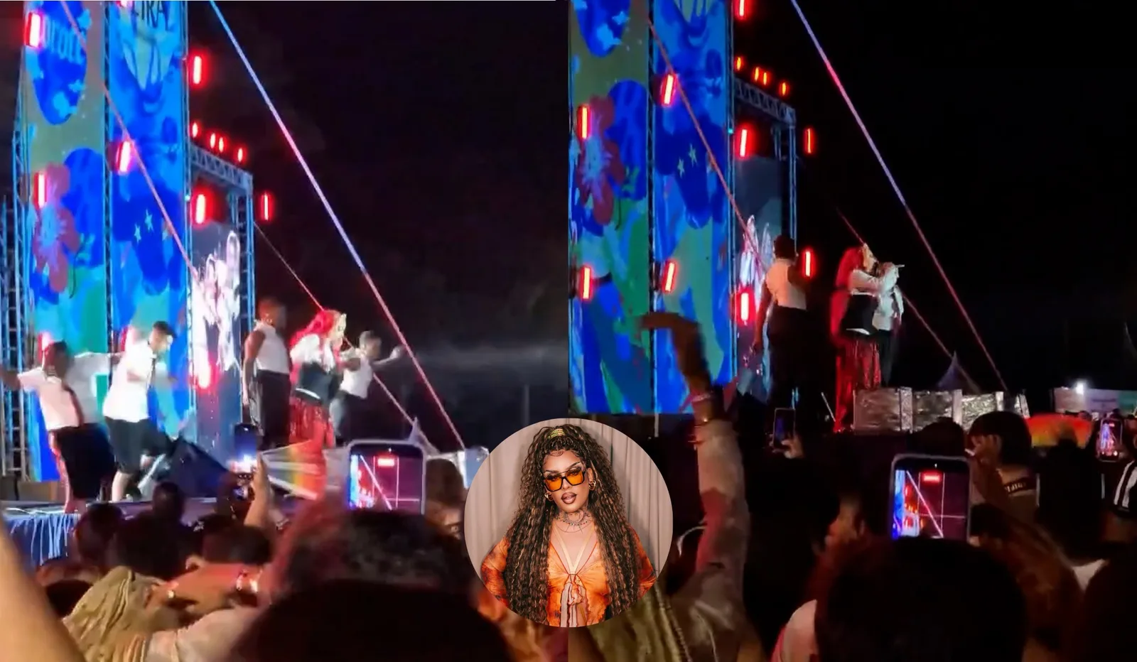 Parte do palco cede durante show de Gloria Groove em Viçosa