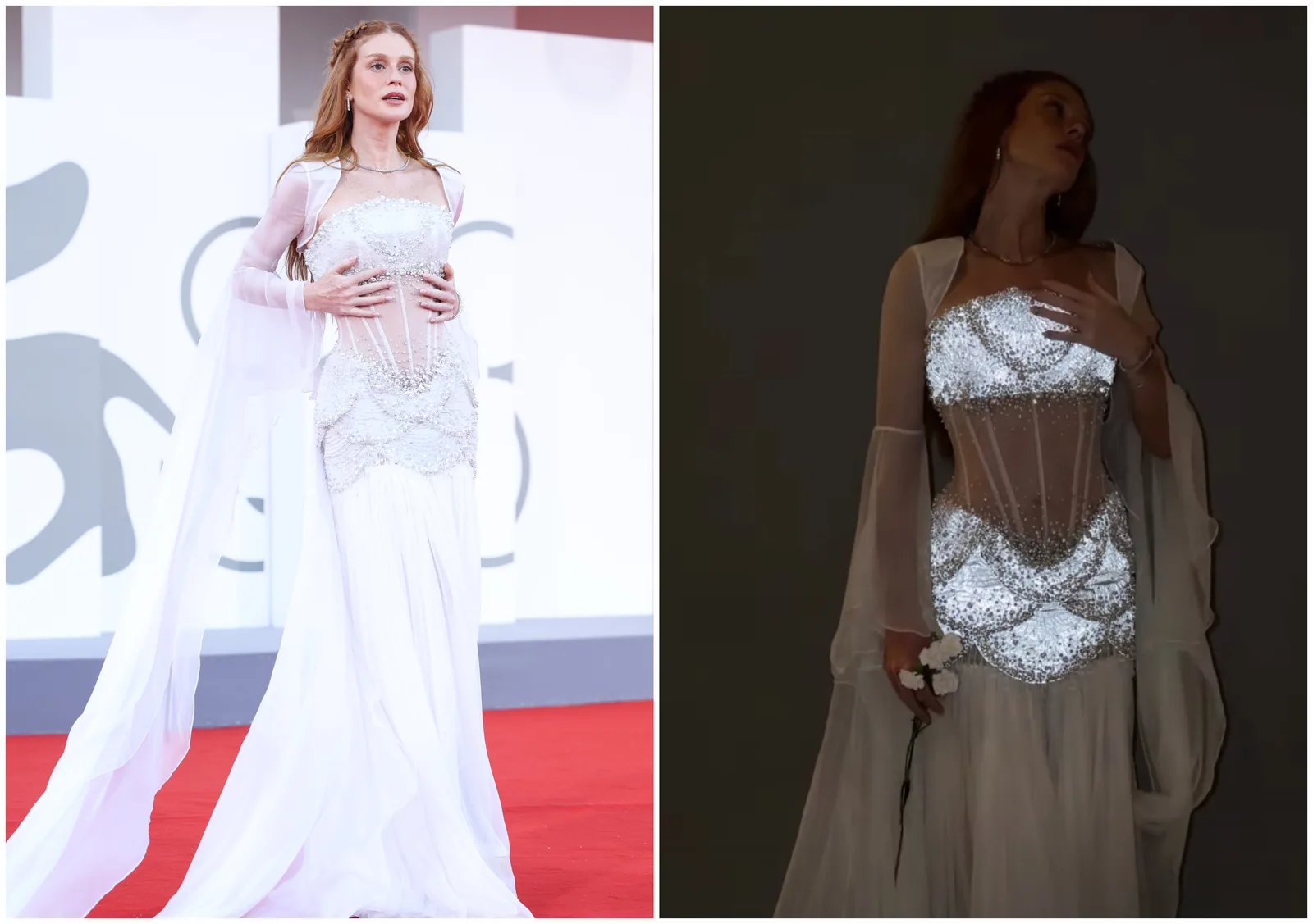 Marina Ruy Barbosa exibe vestido iluminado durante evento em Veneza