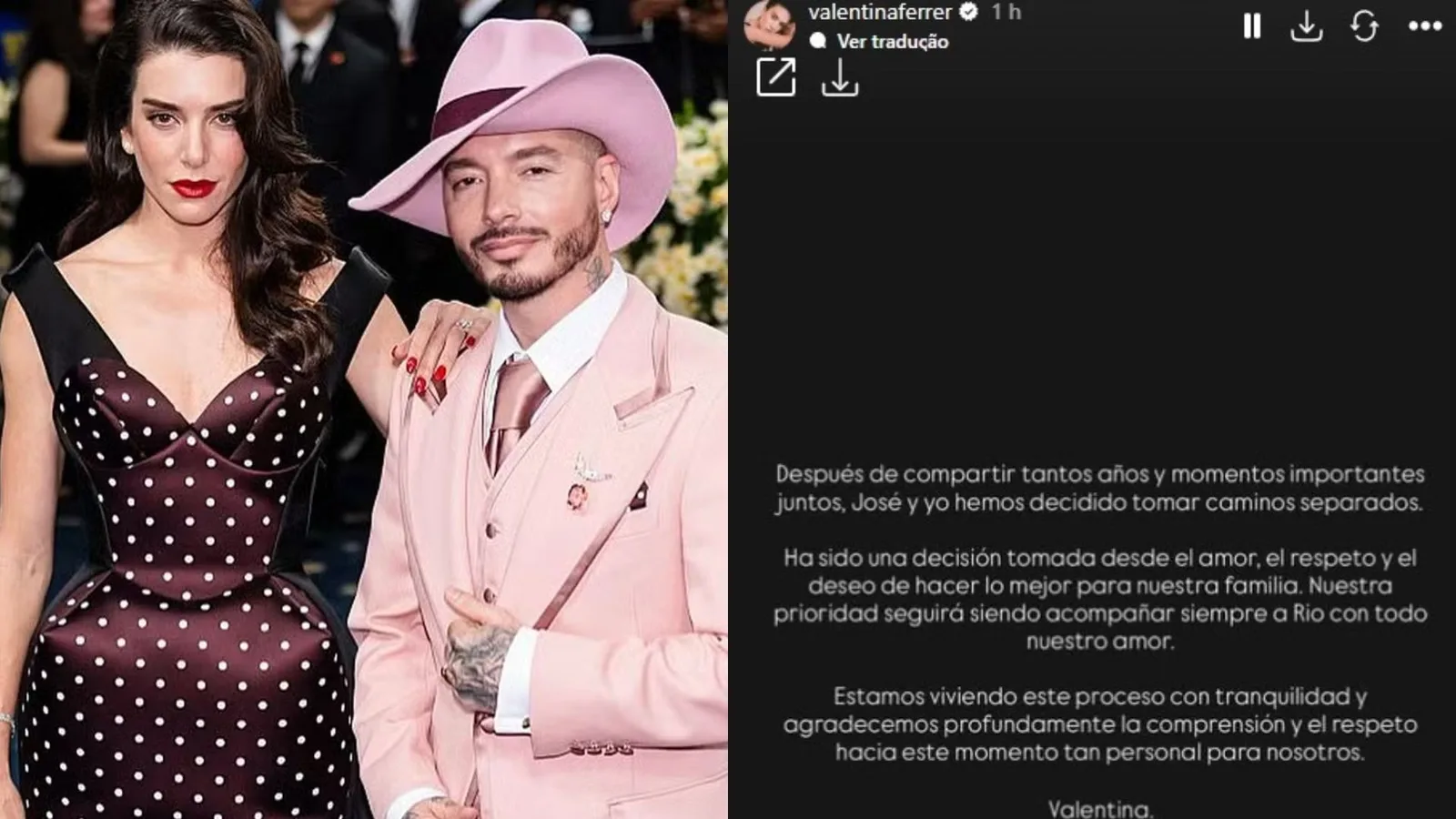 Valentina Ferrer confirma separação de J Balvin após cerca de oito anos