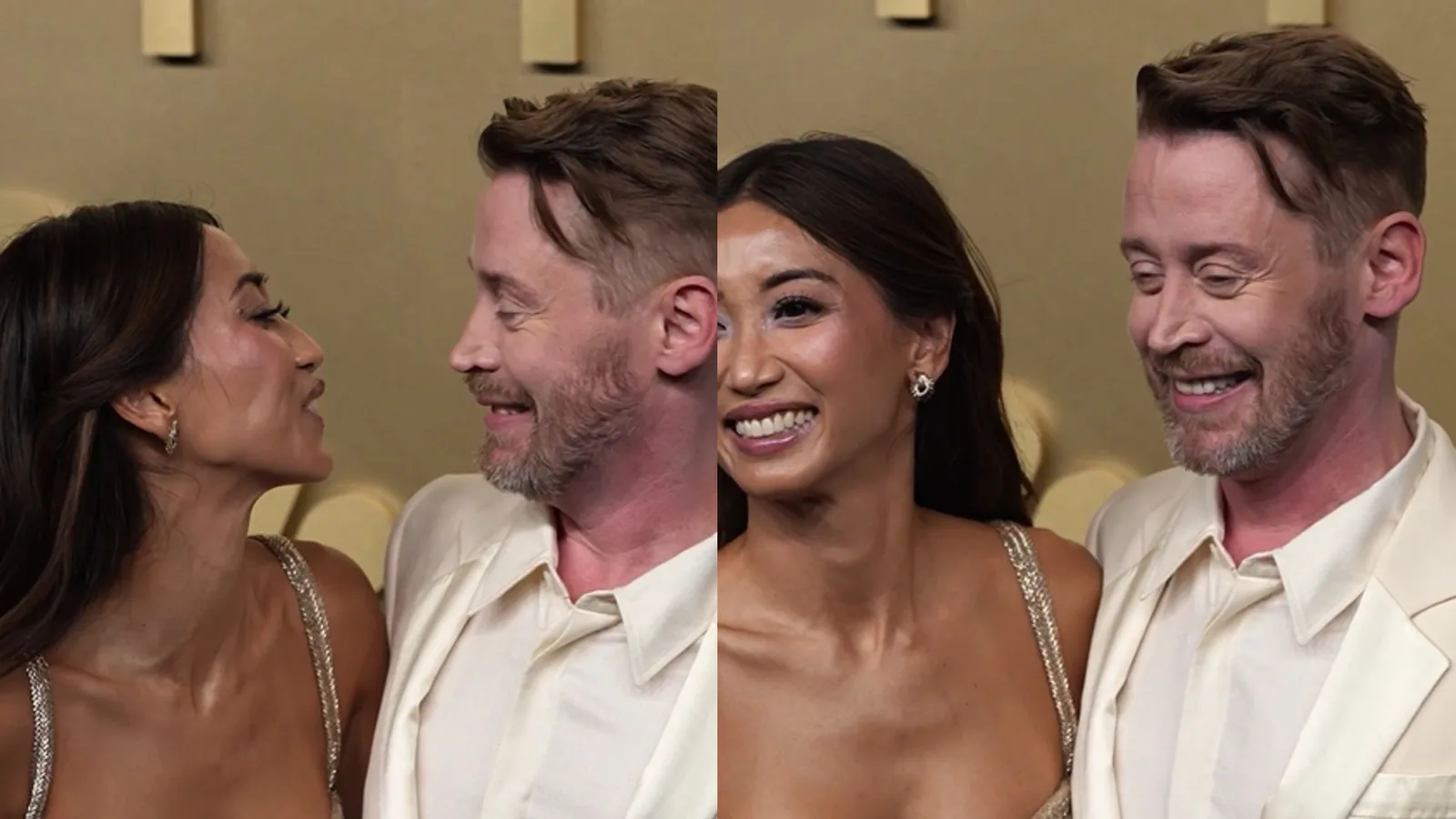 Brenda Song e Macaulay Culkin fazem caras e bocas no Emmy 2026