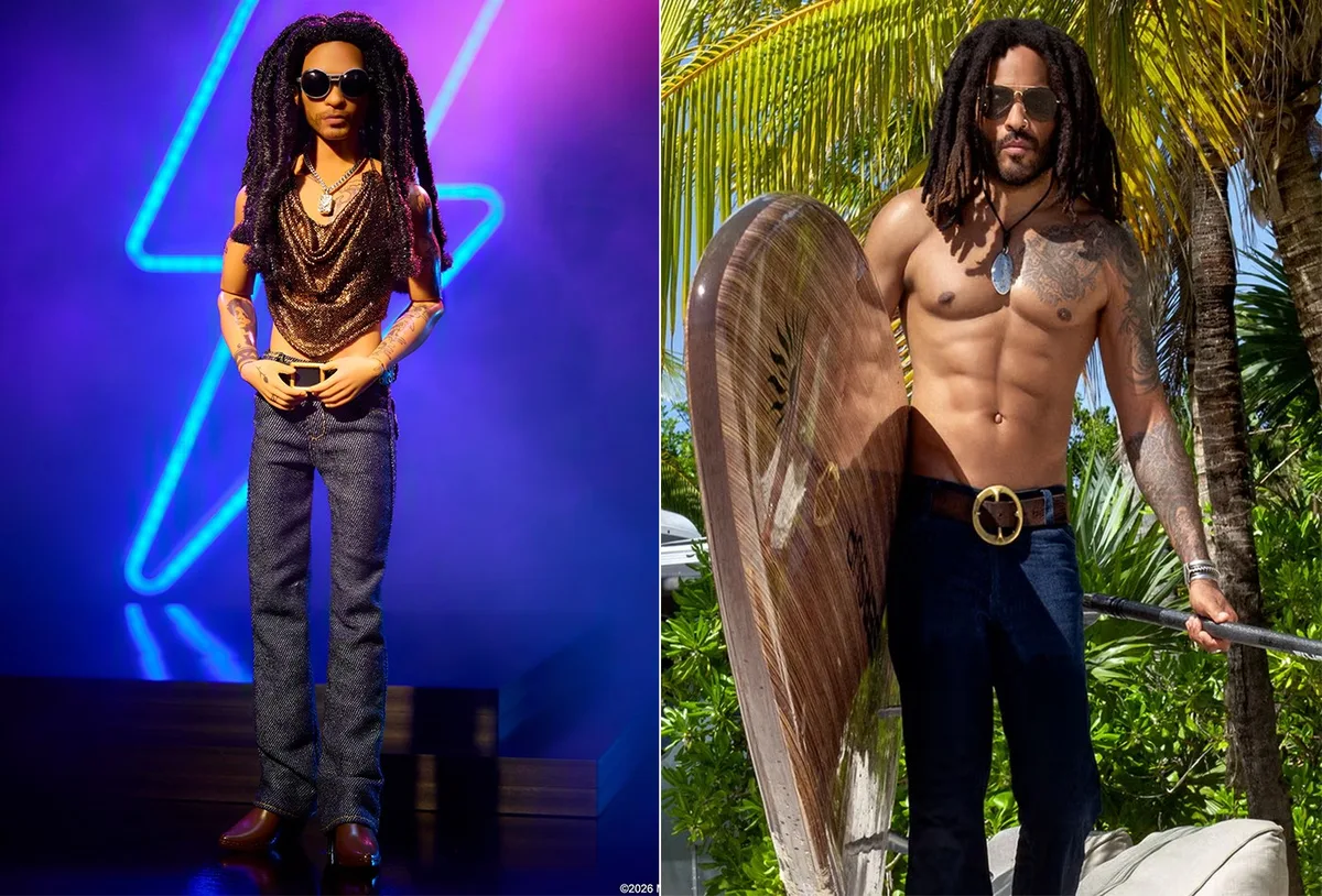 Lenny Kravitz vira boneco da Barbie com tatuagens e visual roqueiro