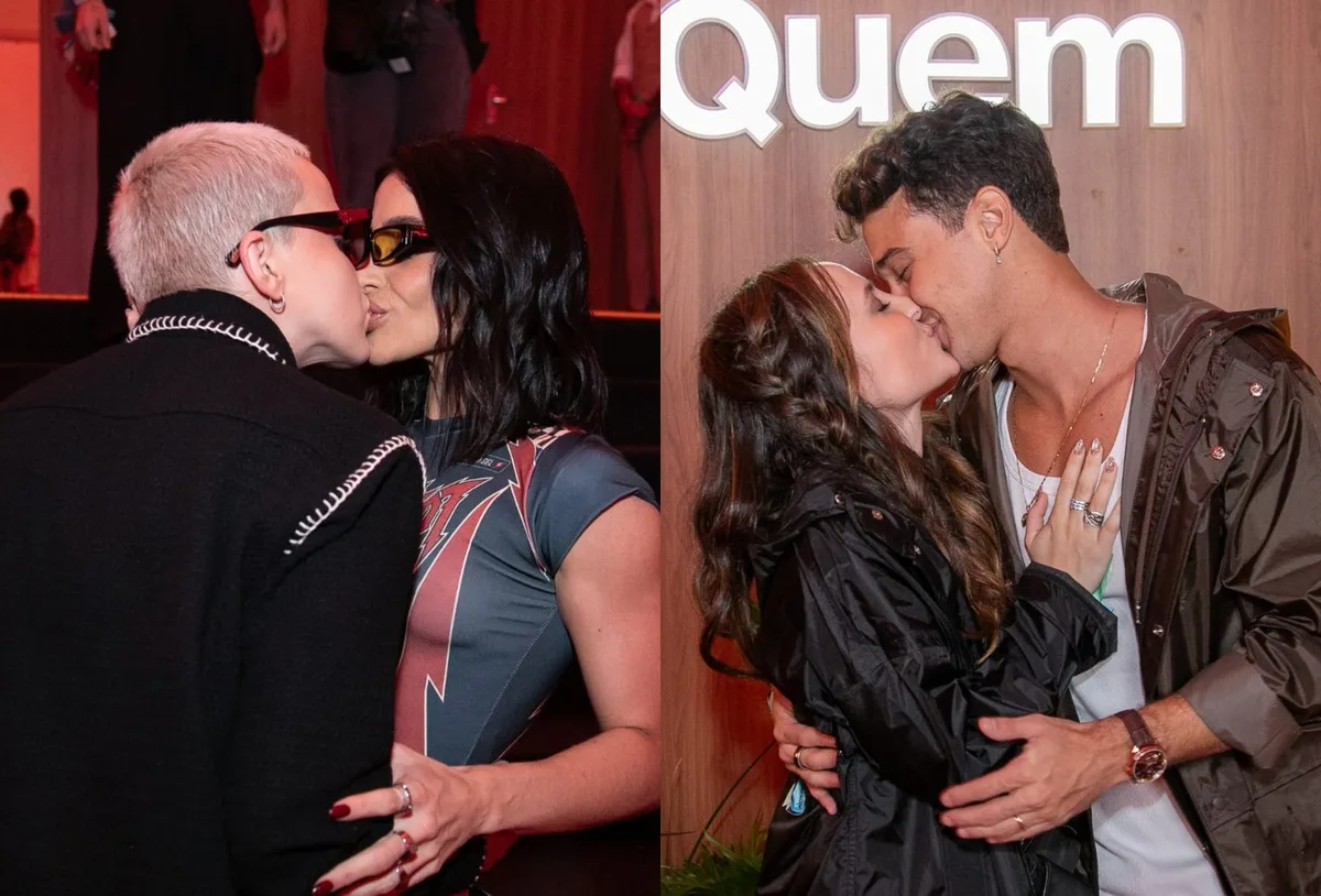 Casais trocam beijos e posam juntos no Rock in Rio