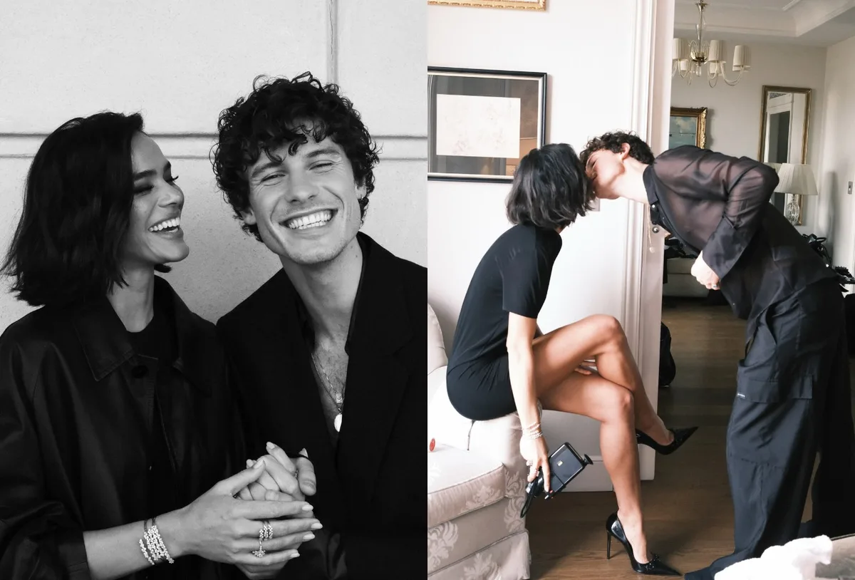 Bruna Marquezine e Shawn Mendes trocam beijos antes de desfile em Milão