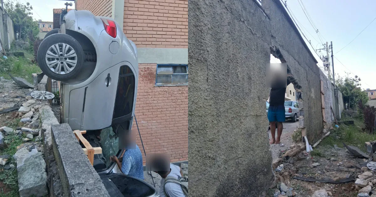 Motorista fica ferido após carro atingir muro de escola em Vespasiano