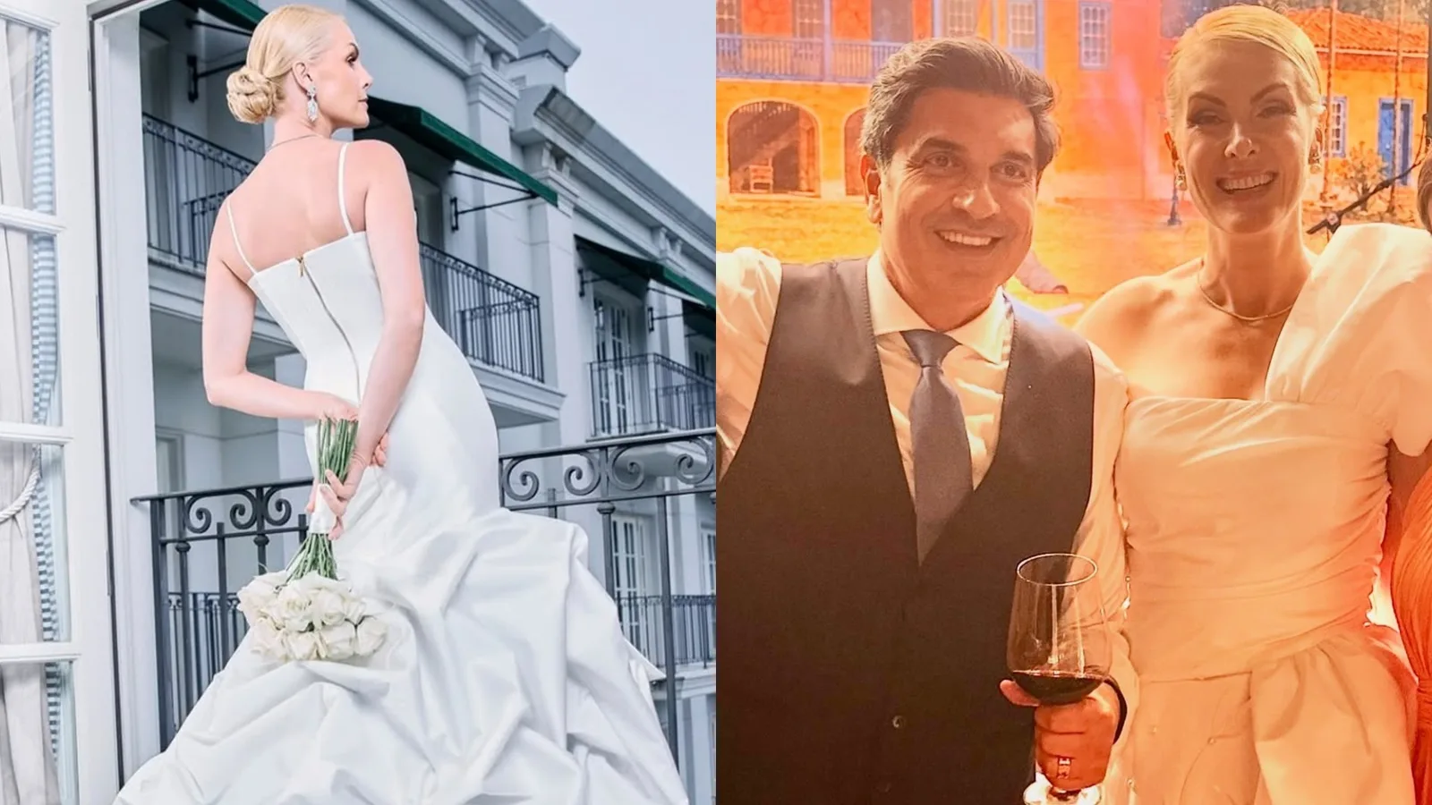 Ana Hickmann usa vestido estruturado e véu bordado à mão no casamento