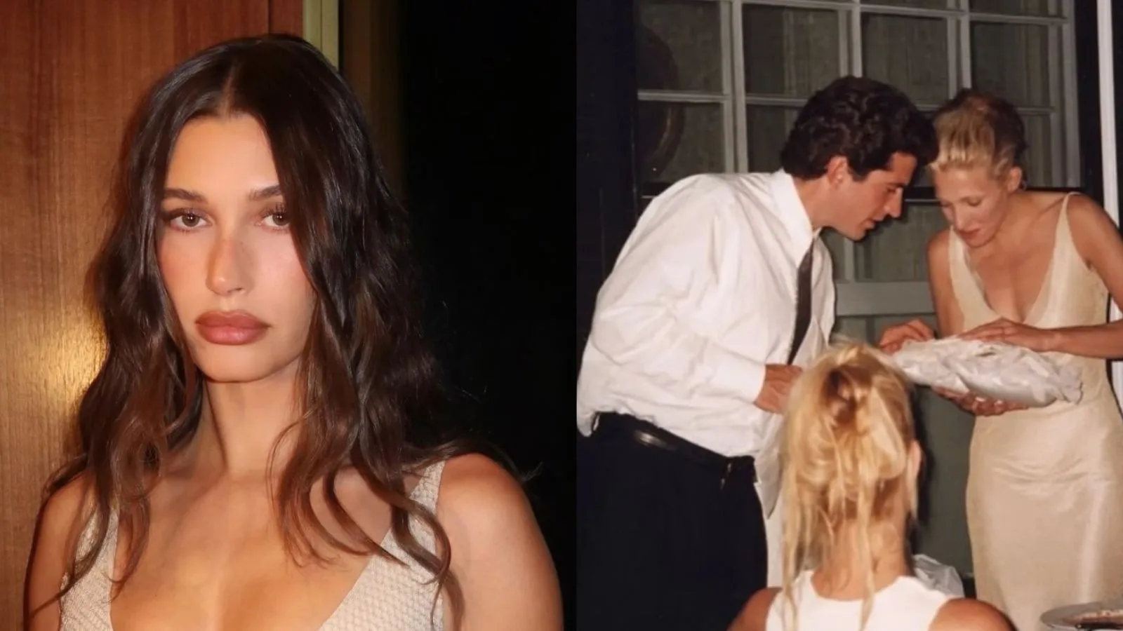 Hailey Bieber veste em Londres peça usada por Carolyn Bessette Kennedy