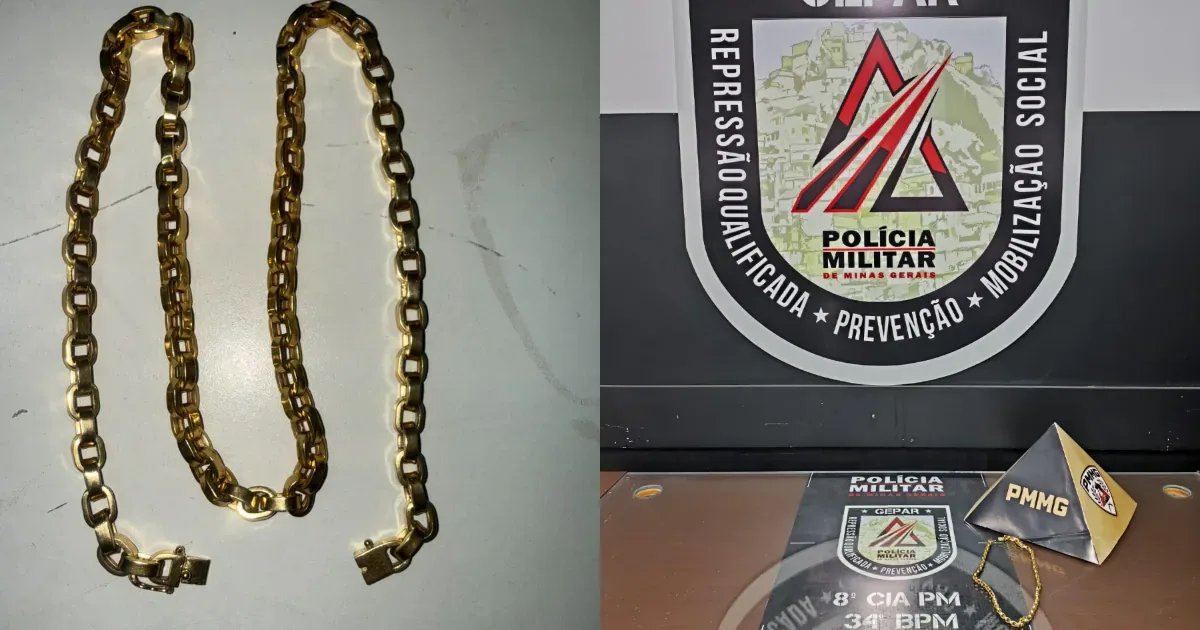 Corrente de ouro avaliada em R$ 50 mil é recuperada após roubo em BH