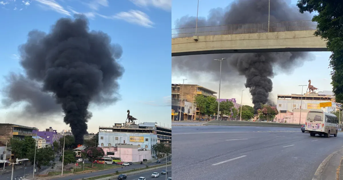 Ônibus do Move incendeia na Avenida Oiapoque, em Belo Horizonte