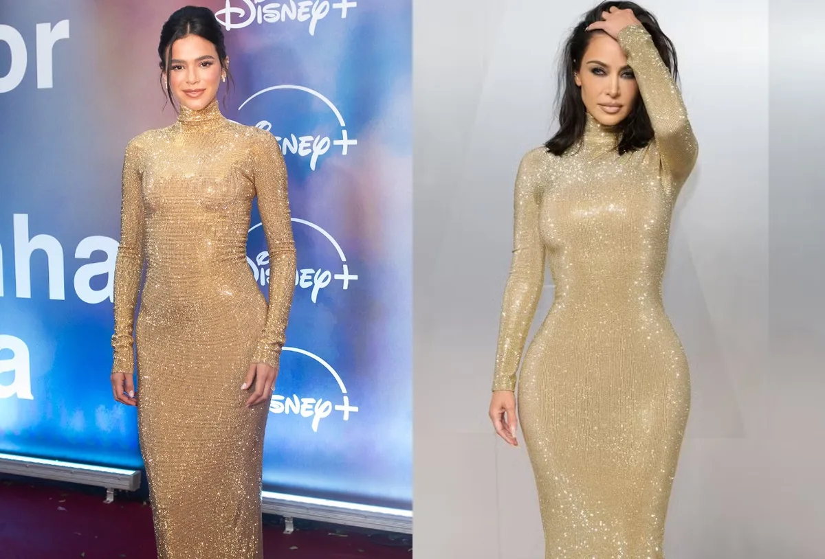 Bruna Marquezine escolhe look dourado da Gucci para première no Rio