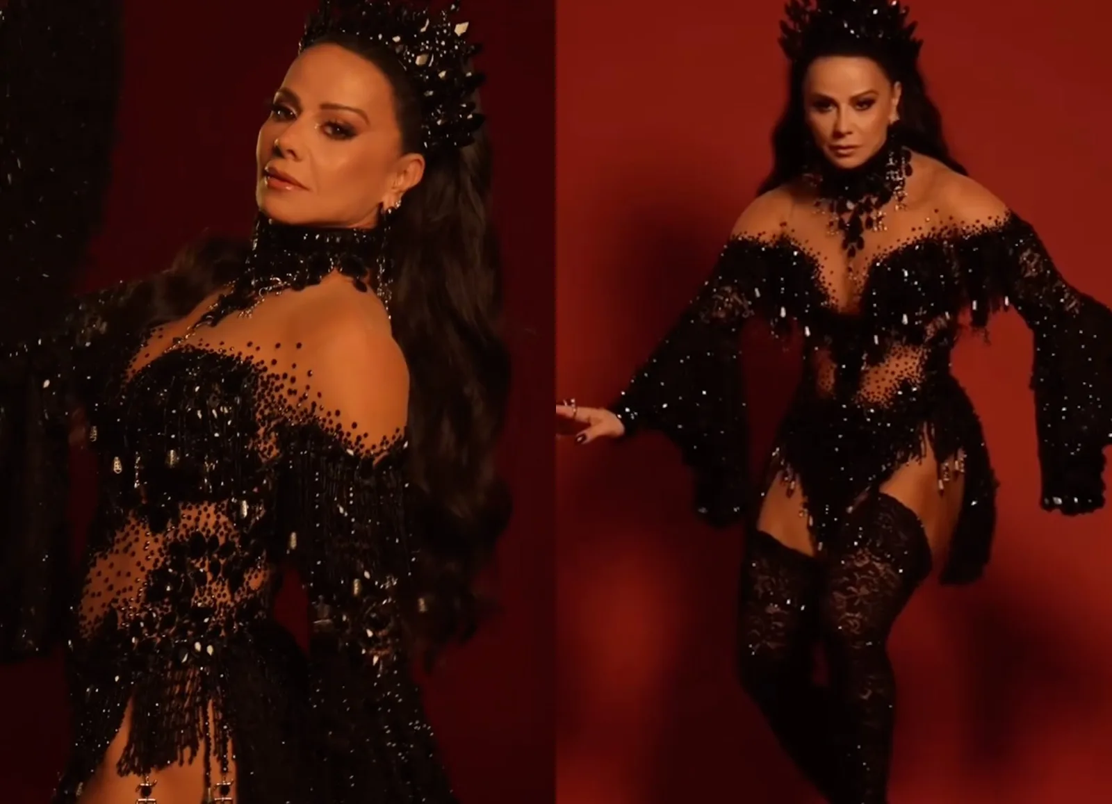 Viviane Araujo exibe look antes da escolha do samba do Salgueiro