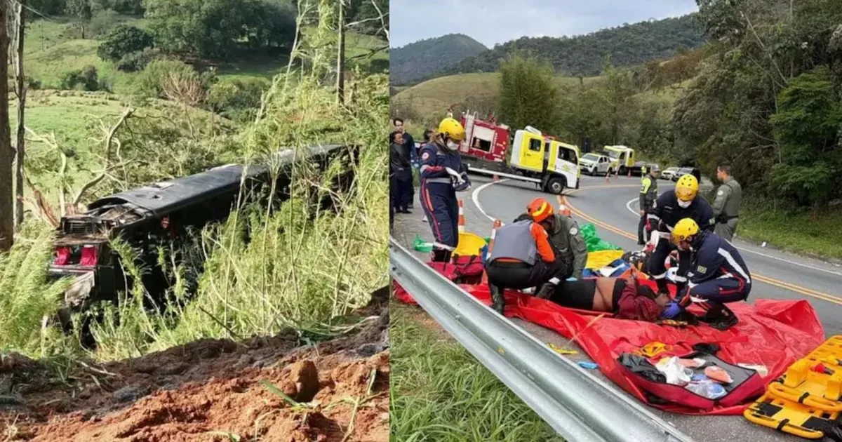 Cinco pessoas morrem após ônibus despencar na SP-052, em Cruzeiro