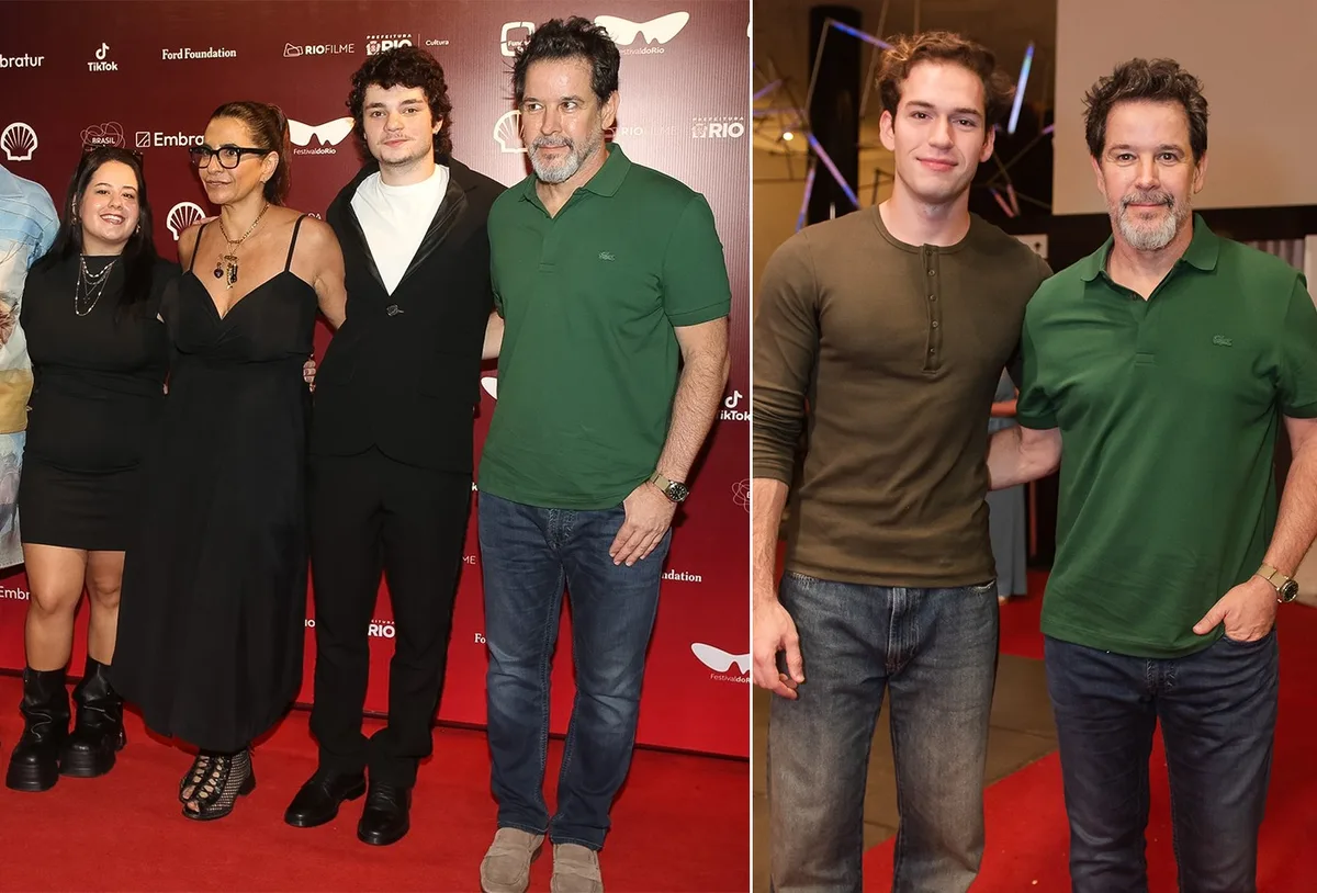 Murilo Benício participa de première com Karol Lannes e Pietro Antonelli