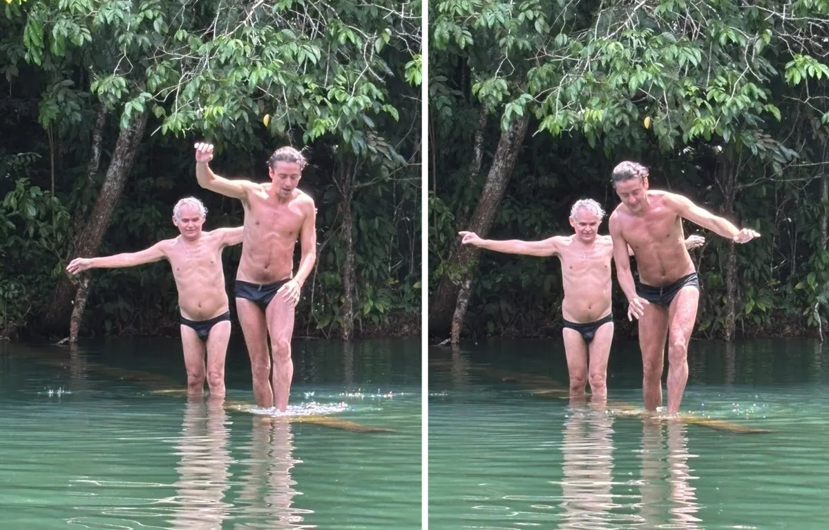 Jesuíta Barbosa e Gero Camilo atravessam rio durante visita ao Pará