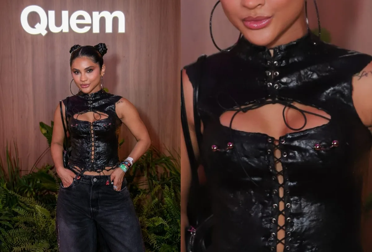Mileide Mihaile usa falso piercing no mamilo em look para o Rock in Rio