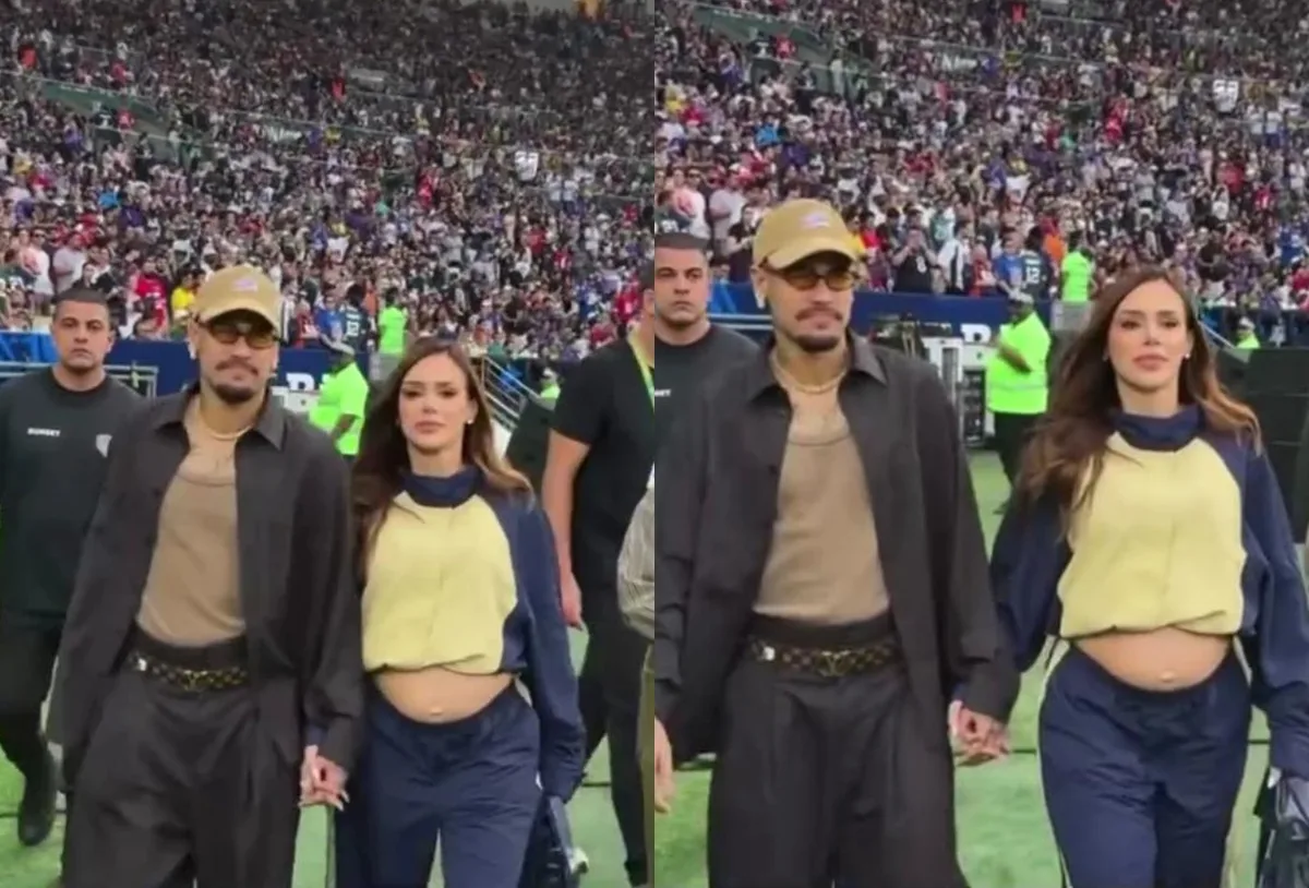 Neymar e Bruna Biancardi acompanham jogo da NFL no Maracanã